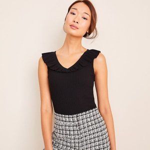 Ann Taylor Black Ruffle Ribbed Sweater Shell